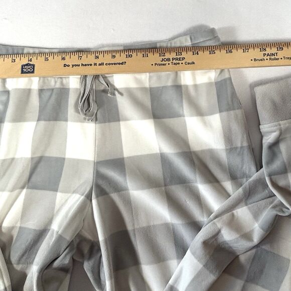 2 Pc Rachel Zoe Pajama Set Gray Plaid Velour Plush Jogger Style Pants - Picture 8 of 12